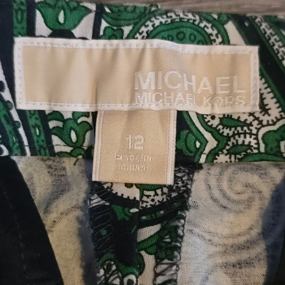 Michael Michael Kors Womens Green Paisley Ankle Pants Slim Fit Cotton Size 12 - Picture 4 of 14